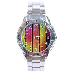 Colourful Wood Painting Stainless Steel Analogue Watch by BangZart