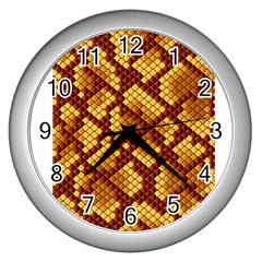 Snake Skin Pattern Vector Wall Clocks (silver)  by BangZart