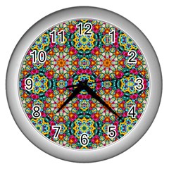 Jewel Tiles Kaleidoscope Wall Clocks (silver)  by WolfepawFractals