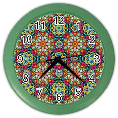 Jewel Tiles Kaleidoscope Color Wall Clocks by WolfepawFractals