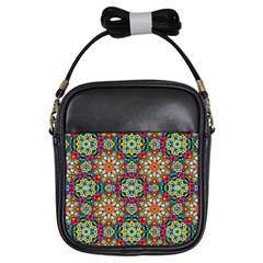 Jewel Tiles Kaleidoscope Girls Sling Bags by WolfepawFractals