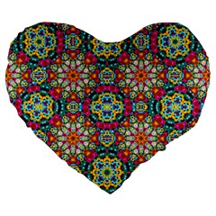 Jewel Tiles Kaleidoscope Large 19  Premium Heart Shape Cushions by WolfepawFractals