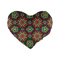 Jewel Tiles Kaleidoscope Standard 16  Premium Flano Heart Shape Cushions by WolfepawFractals