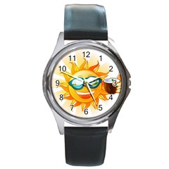 Cartoon Sun Round Metal Watch