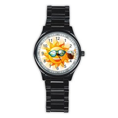 Cartoon Sun Stainless Steel Round Watch