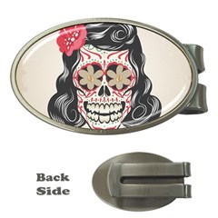 Woman Sugar Skull Money Clips (oval)  by LimeGreenFlamingo