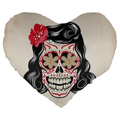 Woman Sugar Skull Large 19  Premium Flano Heart Shape Cushions by LimeGreenFlamingo