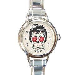 Man Sugar Skull Round Italian Charm Watch by LimeGreenFlamingo