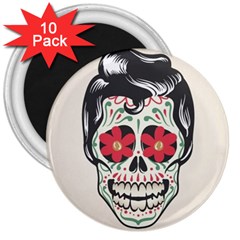 Man Sugar Skull 3  Magnets (10 Pack)  by LimeGreenFlamingo