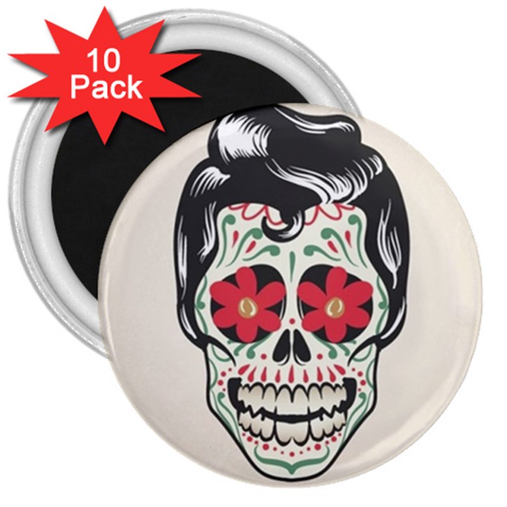 Man Sugar Skull 3  Magnets (10 pack) 