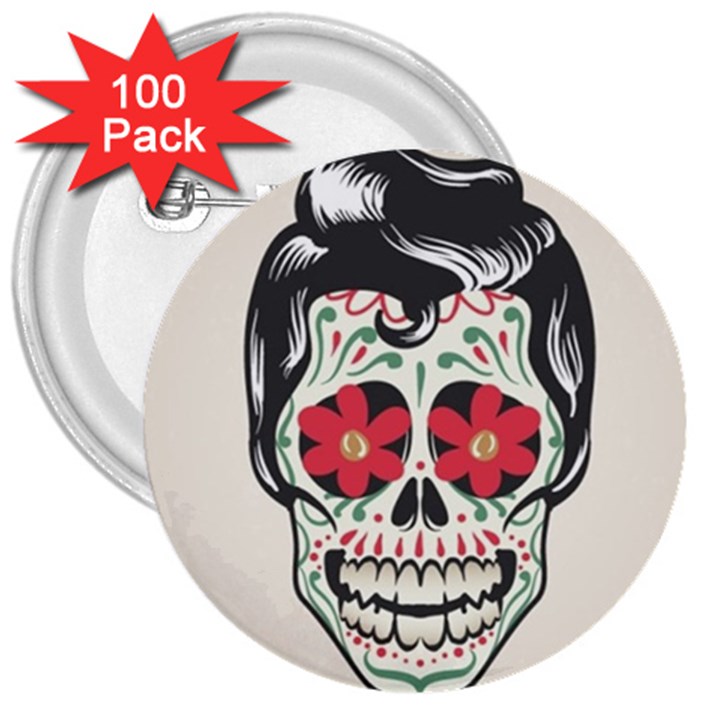 Man Sugar Skull 3  Buttons (100 pack) 