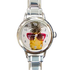 Pineapple With Sunglasses Round Italian Charm Watch by LimeGreenFlamingo