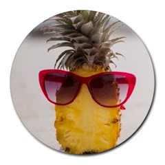 Pineapple With Sunglasses Round Mousepads by LimeGreenFlamingo