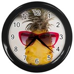 Pineapple With Sunglasses Wall Clocks (Black) Front