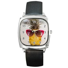 Pineapple With Sunglasses Square Metal Watch by LimeGreenFlamingo