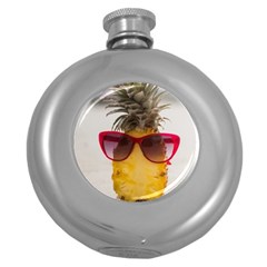 Pineapple With Sunglasses Round Hip Flask (5 Oz) by LimeGreenFlamingo