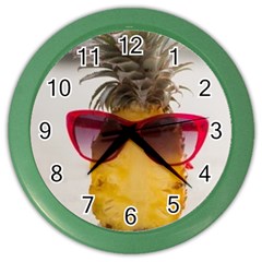 Pineapple With Sunglasses Color Wall Clocks by LimeGreenFlamingo