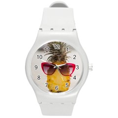 Pineapple With Sunglasses Round Plastic Sport Watch (m) by LimeGreenFlamingo