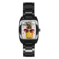 Pineapple With Sunglasses Stainless Steel Barrel Watch by LimeGreenFlamingo