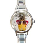 Pineapple With Sunglasses Round Italian Charm Watch Front