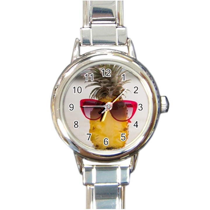 Pineapple With Sunglasses Round Italian Charm Watch