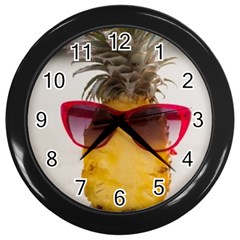 Pineapple With Sunglasses Wall Clocks (black) by LimeGreenFlamingo