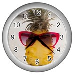 Pineapple With Sunglasses Wall Clocks (Silver)  Front