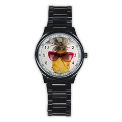 Pineapple With Sunglasses Stainless Steel Round Watch by LimeGreenFlamingo