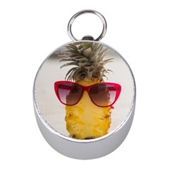 Pineapple With Sunglasses Mini Silver Compasses by LimeGreenFlamingo