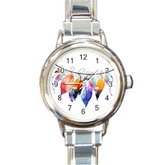 Watercolor Feathers Round Italian Charm Watch by LimeGreenFlamingo