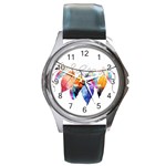 Watercolor Feathers Round Metal Watch Front