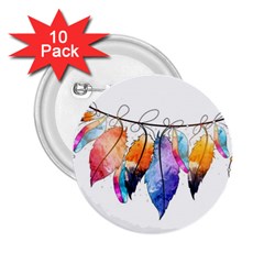 Watercolor Feathers 2 25  Buttons (10 Pack) 