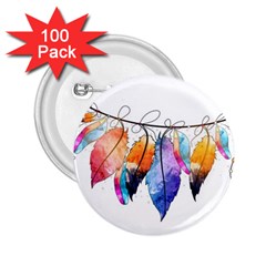 Watercolor Feathers 2 25  Buttons (100 Pack)  by LimeGreenFlamingo