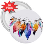 Watercolor Feathers 3  Buttons (10 pack)  Front