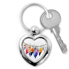 Watercolor Feathers Key Chains (heart)  by LimeGreenFlamingo