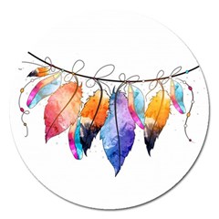 Watercolor Feathers Magnet 5  (round)