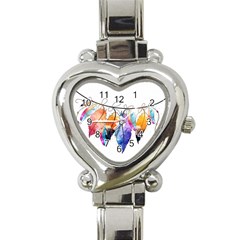 Watercolor Feathers Heart Italian Charm Watch by LimeGreenFlamingo