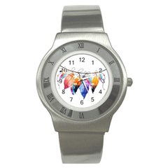 Watercolor Feathers Stainless Steel Watch by LimeGreenFlamingo