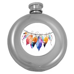 Watercolor Feathers Round Hip Flask (5 Oz) by LimeGreenFlamingo