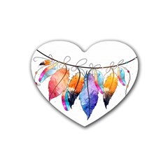 Watercolor Feathers Rubber Coaster (heart) 