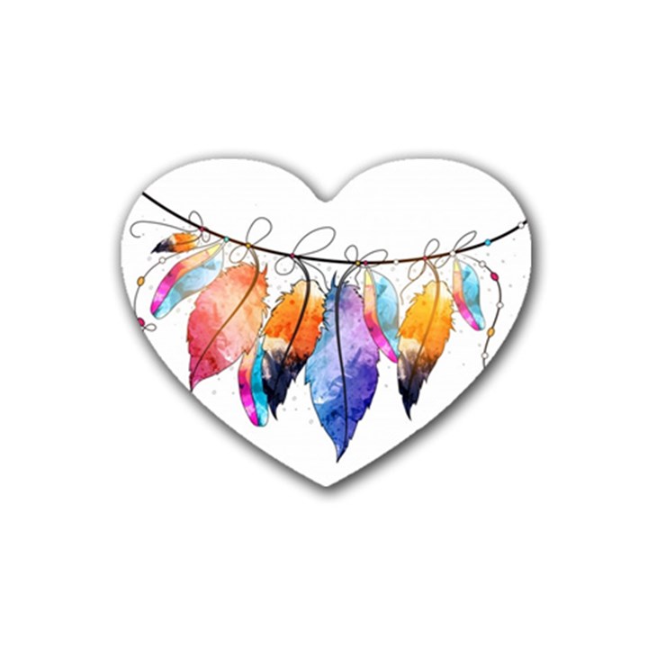 Watercolor Feathers Rubber Coaster (Heart) 