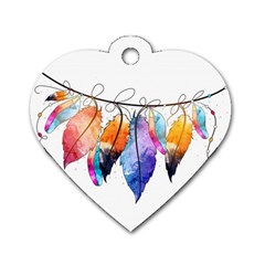 Watercolor Feathers Dog Tag Heart (two Sides)