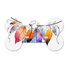 Watercolor Feathers Dog Tag Bone (two Sides) by LimeGreenFlamingo