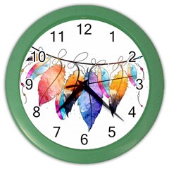 Watercolor Feathers Color Wall Clocks by LimeGreenFlamingo