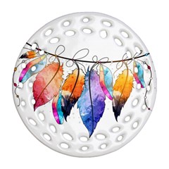 Watercolor Feathers Ornament (round Filigree)