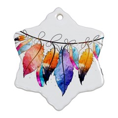 Watercolor Feathers Snowflake Ornament (two Sides) by LimeGreenFlamingo