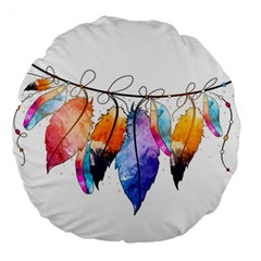 Watercolor Feathers Large 18  Premium Round Cushions