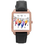 Watercolor Feathers Rose Gold Leather Watch  Front