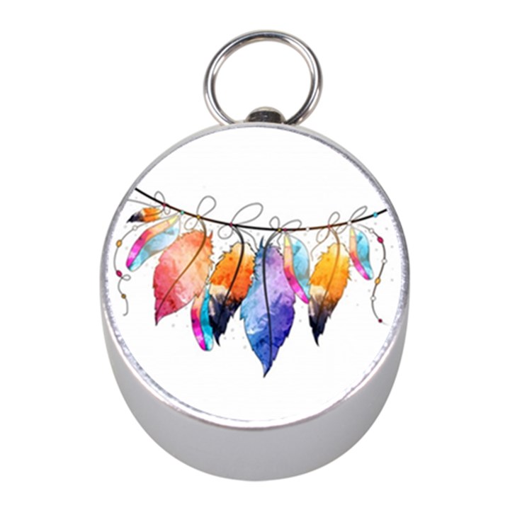 Watercolor Feathers Mini Silver Compasses