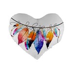 Watercolor Feathers Standard 16  Premium Flano Heart Shape Cushions Front